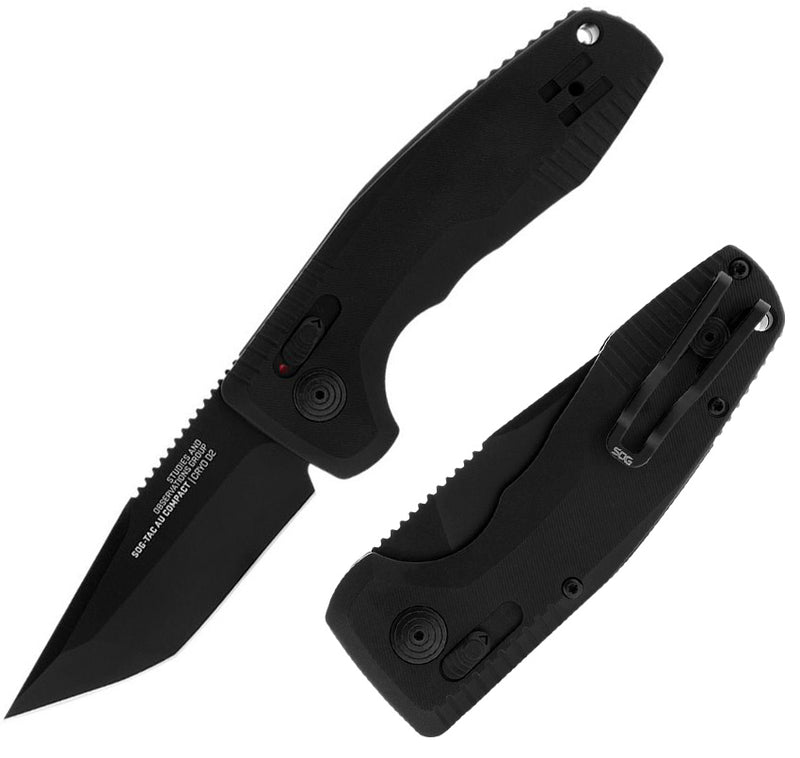 SOG-Tac Com AU-XR Lock Folding Automatic Knife 3" Black TiNi Coated D2 Tool Steel Tanto Blade Aluminum Handle G15380957 -SOG - Survivor Hand Precision Knives & Outdoor Gear Store