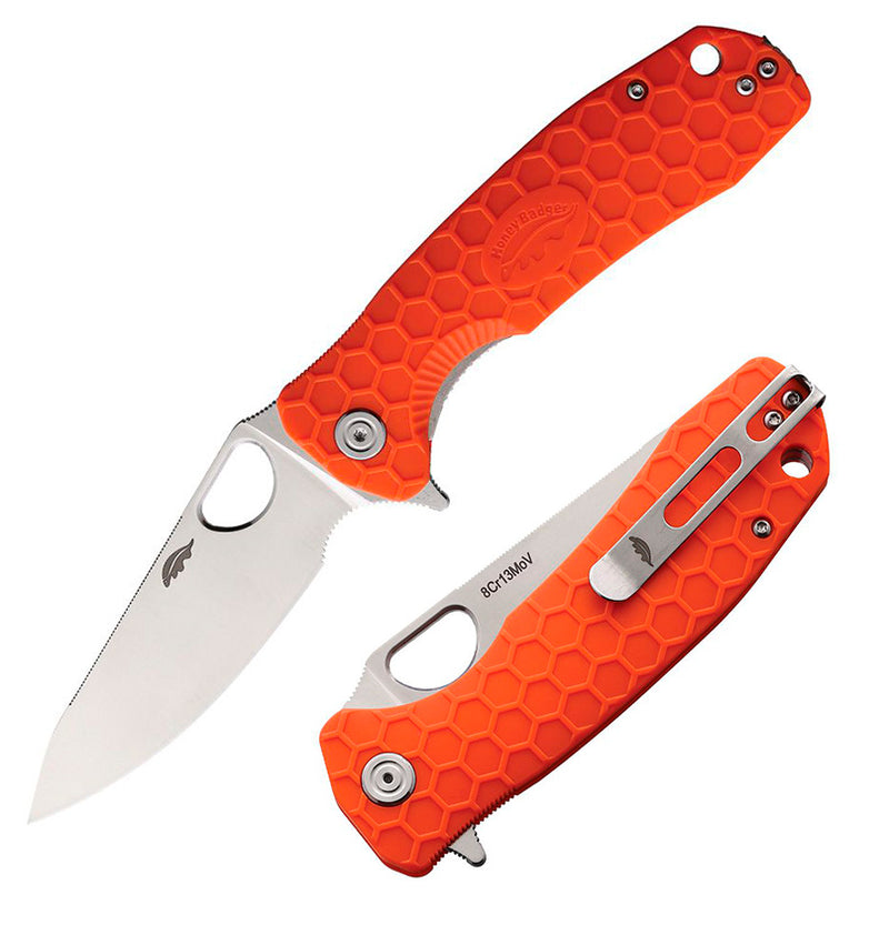 Honey Badger Knives Large Leaf Liner Folding Knife 3.63" 8Cr13MoV Steel Blade Orange Textured Nylon/Glass Fiber Handle 1293 -Honey Badger Knives - Survivor Hand Precision Knives & Outdoor Gear Store