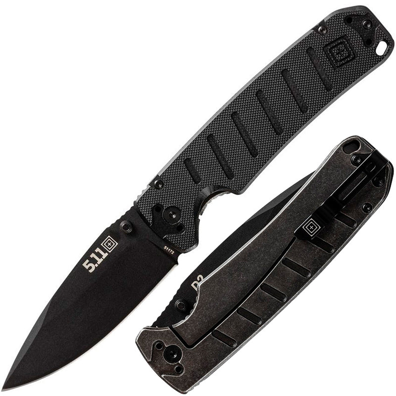 5.11 Tactical Ryker Frame Folding Knife 3.5" D2 Tool Steel Blade Black G10 Handle 51172 -5.11 Tactical - Survivor Hand Precision Knives & Outdoor Gear Store