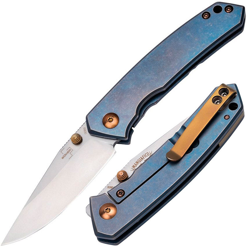 Boker Plus Canoe Framelock Folding Knife 2.75" S35VN Steel Drop Point Blade Blue Stonewash Finish Titanium Handle P01BO494 -Boker Plus - Survivor Hand Precision Knives & Outdoor Gear Store