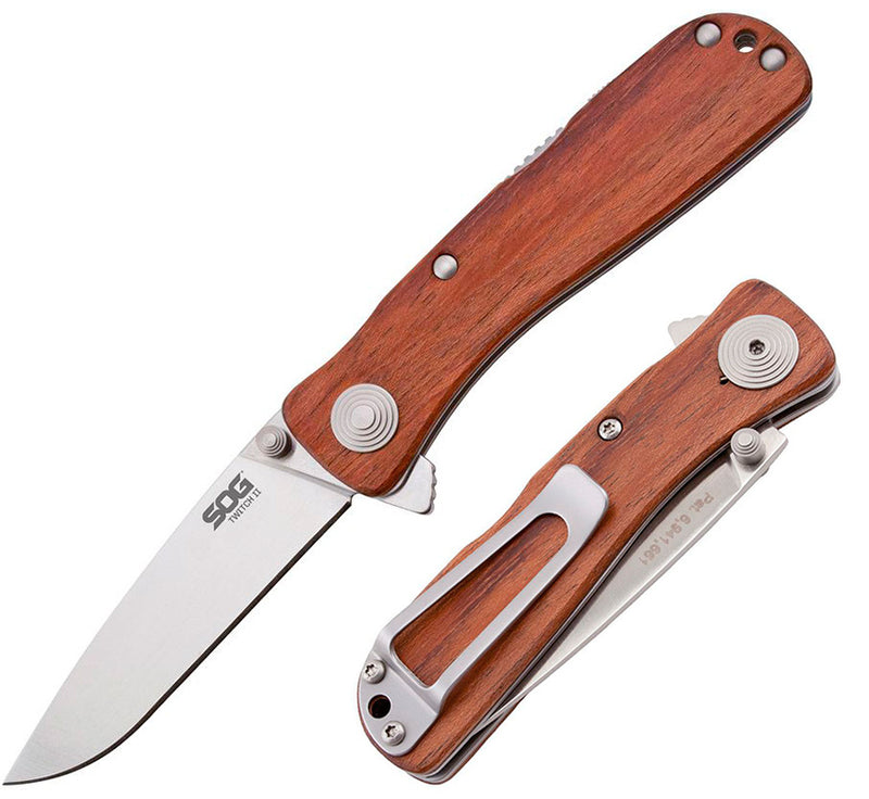 SOG Twitch II Lockback A/O Folding Knife 2.63" AUS-8 Steel Drop Point Blade Rosewood Handle GTWI17CP -SOG - Survivor Hand Precision Knives & Outdoor Gear Store