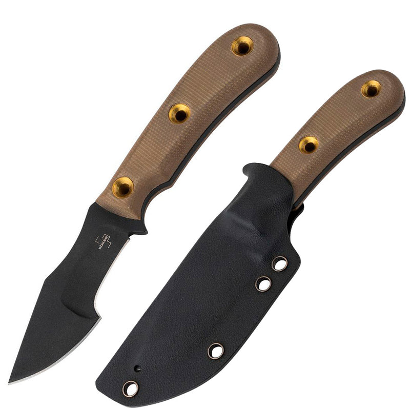 Boker Plus Micro Tracker Fixed Knife 3.5" Black Powder Coated 1095HC Steel Full Tang Blade Brown Canvas Micarta Handle P02BO076 -Boker Plus - Survivor Hand Precision Knives & Outdoor Gear Store