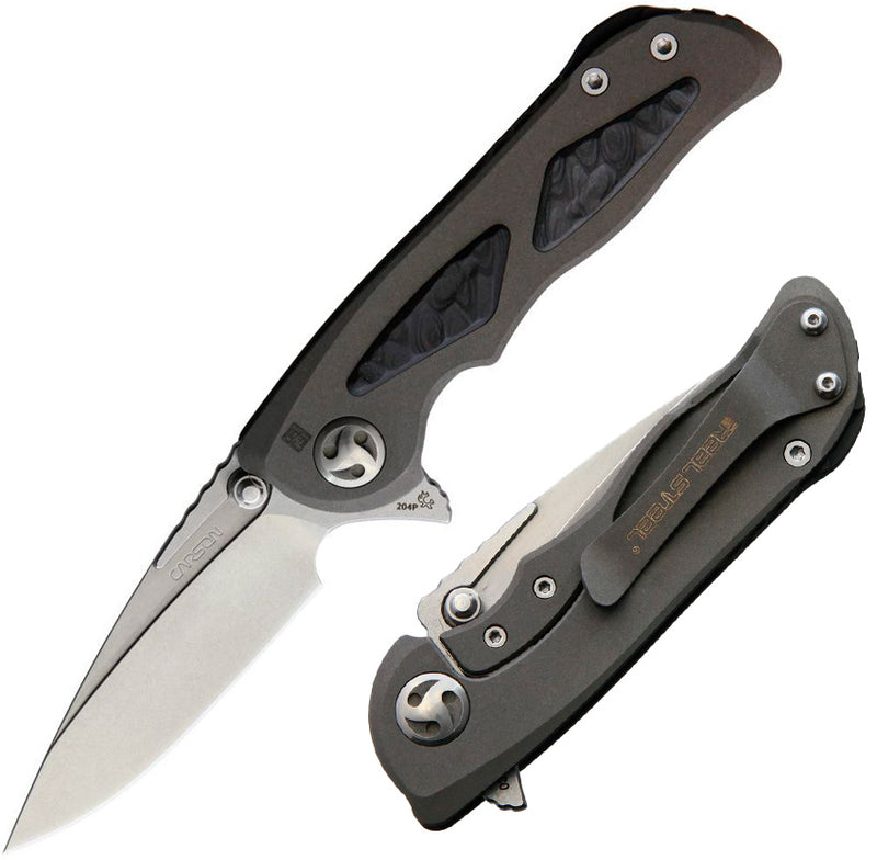 Real Steel Harrier Fledgling Frame Folding Knife 3" CTS-204P Steel Blade Gray Titanium/Carbon Fiber Onlay Handle 9466 -Real Steel - Survivor Hand Precision Knives & Outdoor Gear Store