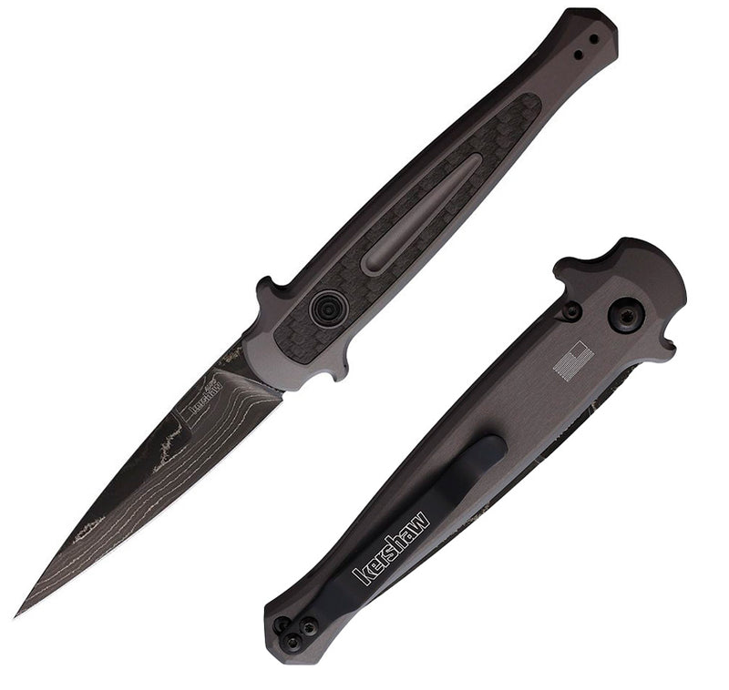 Kershaw Launch 8 Button Lock Folding Automatic Knife 3.5" Damascus Steel Blade Black Aluminum Handle 7150DAM -Kershaw - Survivor Hand Precision Knives & Outdoor Gear Store