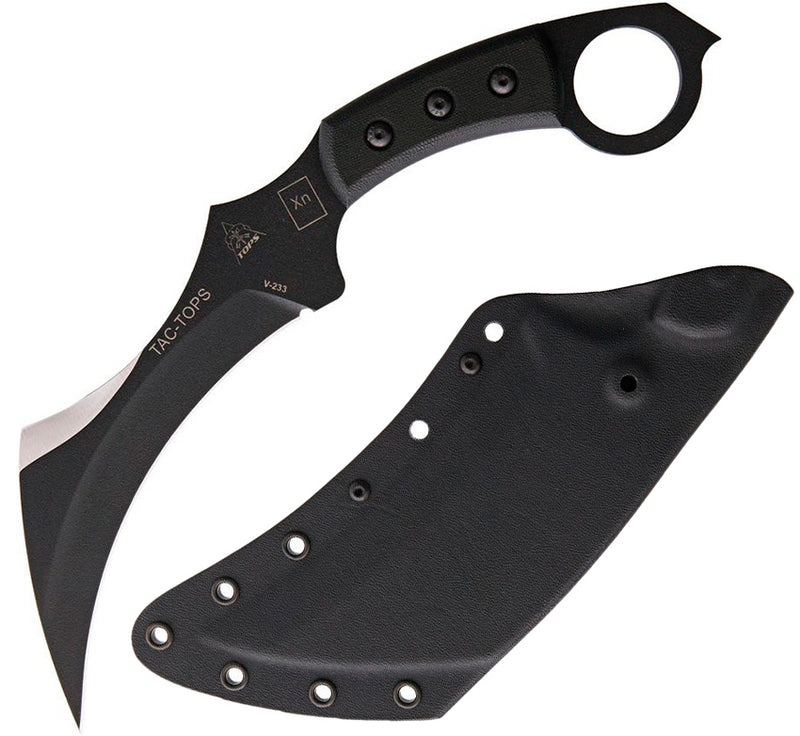 TOPS Tac Fixed Knife 7.13" 1095 Carbon Steel Black Traction Coating Karambit Blade Micarta Handle TAC01 -TOPS - Survivor Hand Precision Knives & Outdoor Gear Store