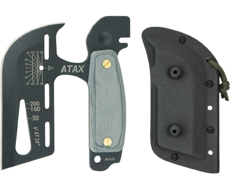 TOPS ATAX Hand Hatchet 4.5" Black Traction Coating 1095 Carbon Steel Axe Head Gray Micarta Handle ATAX01 -TOPS - Survivor Hand Precision Knives & Outdoor Gear Store