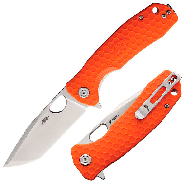 Honey Badger Knives Large Liner Folding Knife 3.63" 8Cr13MoV Steel Tanto Blade Orange Textured Nylon Handle 1326 -Honey Badger Knives - Survivor Hand Precision Knives & Outdoor Gear Store