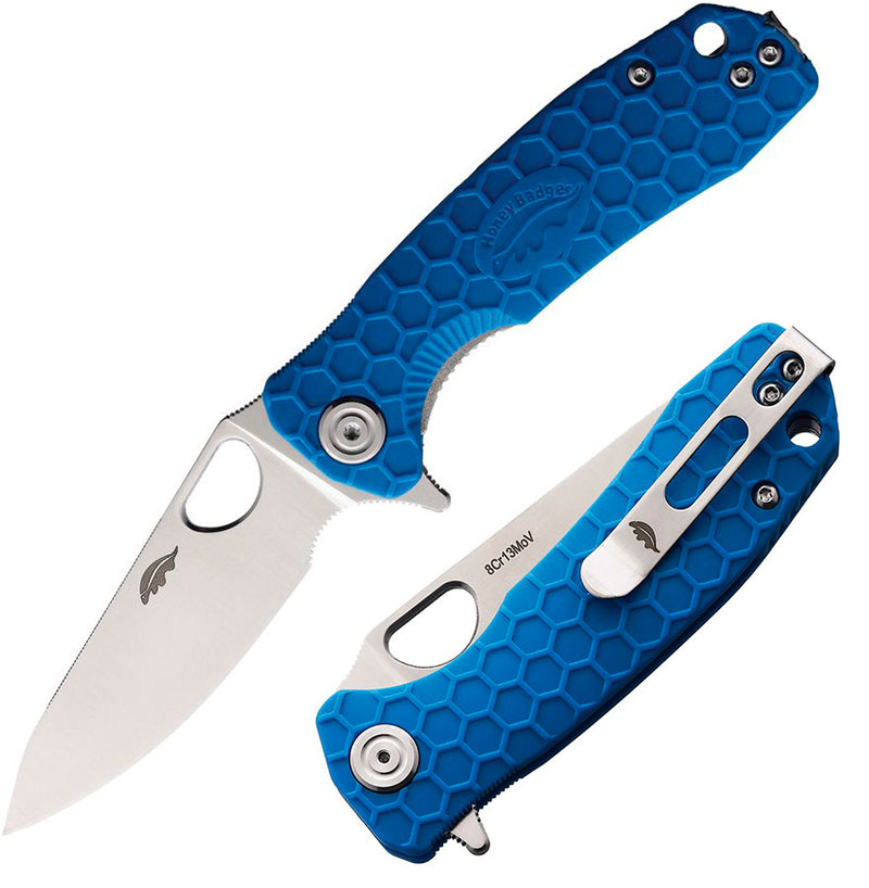 Honey Badger Knives Small Leaf Liner Folding Knife 2.88" 8Cr13MoV Steel Blade Blue Nylon/Glass Fiber Handle 1311 -Honey Badger Knives - Survivor Hand Precision Knives & Outdoor Gear Store