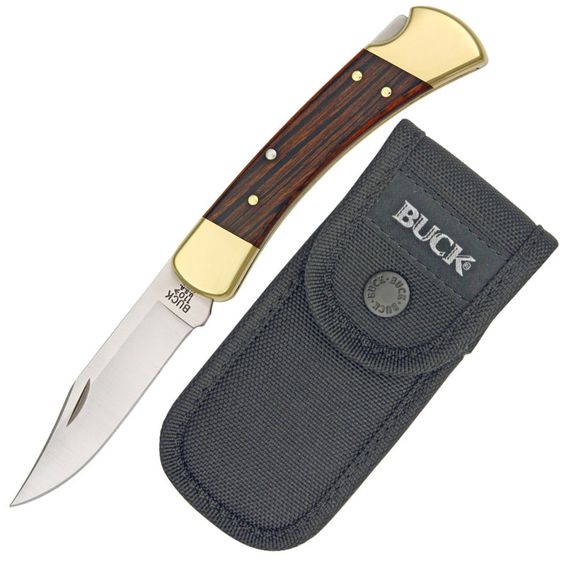 Buck Model 110 Hunter Folding Knife 420HC Steel Blade Rich Grain Wood/Brass Handle 110BRSCB -Buck - Survivor Hand Precision Knives & Outdoor Gear Store