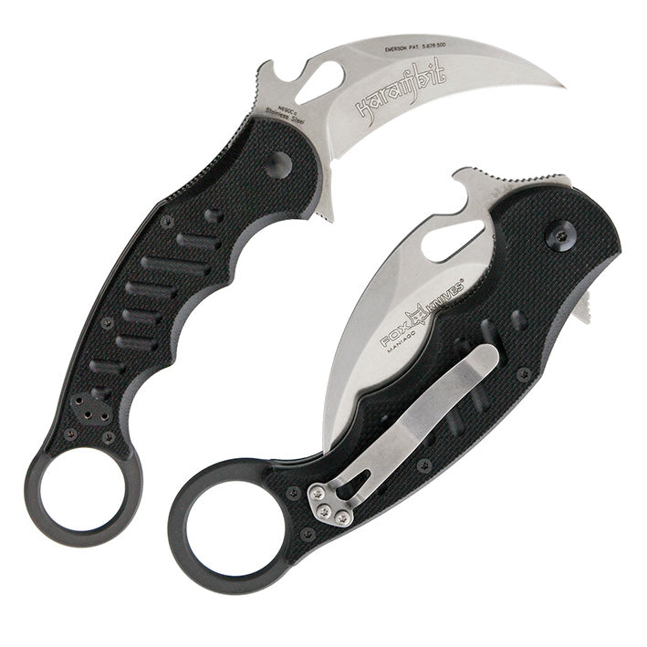 Fox Karambit Folding Knife 3" Stonewash Finish N690Co Steel Blade Black G10 Handle X479SW -Fox - Survivor Hand Precision Knives & Outdoor Gear Store