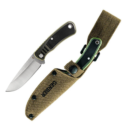 Gerber Downwind Fixed Knife 4.5" Stainless Steel Full Tang Blade Black and Green G10 Handle 1818 -Gerber - Survivor Hand Precision Knives & Outdoor Gear Store