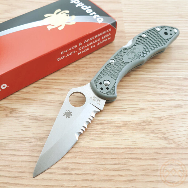 Spyderco Delica 4 Knife 3" Part Serrated VG10 Steel Blade Green FRN Handle C11PSFG -Spyderco - Survivor Hand Precision Knives & Outdoor Gear Store