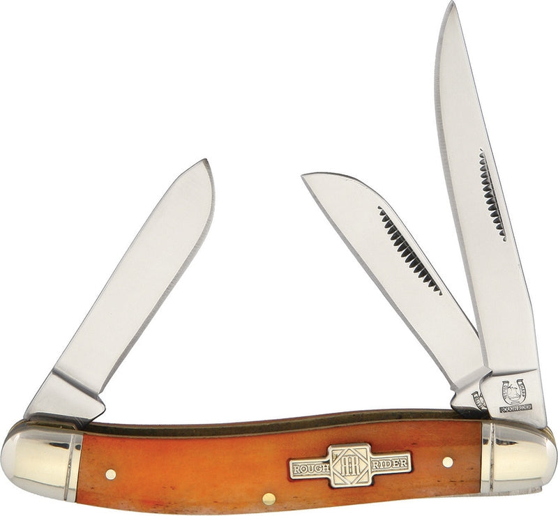 Rough Ryder Stockman Pocket Knife Stainless Blades Orange Smooth Bone Handle 005 -Rough Ryder - Survivor Hand Precision Knives & Outdoor Gear Store