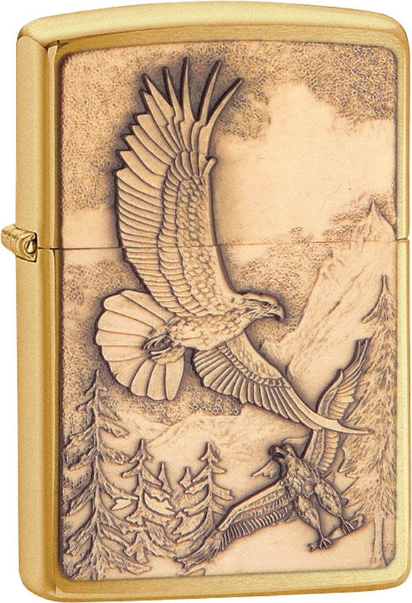 Zippo Lighter Where Eagles Dare Emblem Brushed Brass Construction Made In USA 20854 -Zippo - Survivor Hand Precision Knives & Outdoor Gear Store