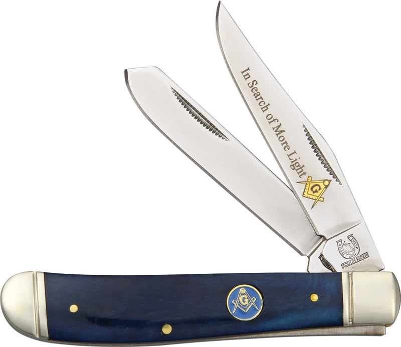 Rough Ryder Masonic Mini Trapper Pocket Knife 440 Steel Blade Blue Smooth Bone Handle 1225 -Rough Ryder - Survivor Hand Precision Knives & Outdoor Gear Store