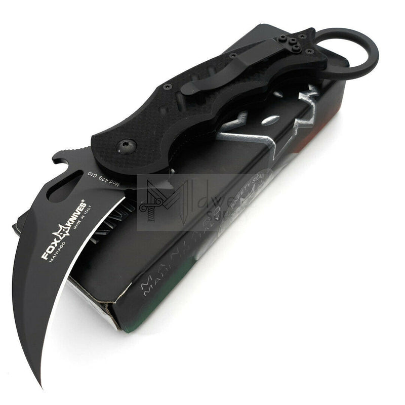 Fox Folding Karambit Pocket Knife N690Co Vanadium Steel 3.1" Blade Milled Black G10 Handle 479 -Fox - Survivor Hand Precision Knives & Outdoor Gear Store