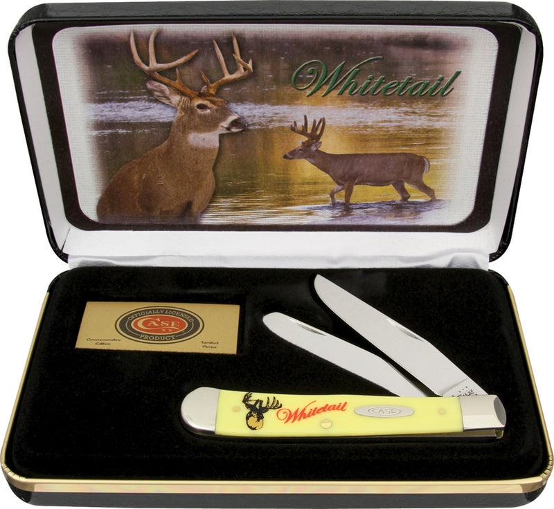 Case XX Whitetail Deer Trapper Pocket Knife Stainless Blades Yellow Synthetic Handle CAWTD -Case Cutlery - Survivor Hand Precision Knives & Outdoor Gear Store
