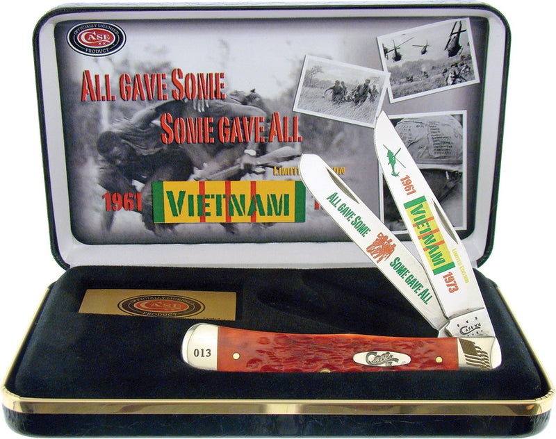 Case XX Vietnam Trapper Gift Set Pocket Knife Stainless Blades Red Jigged Bone Handle CAVIET -Case Cutlery - Survivor Hand Precision Knives & Outdoor Gear Store