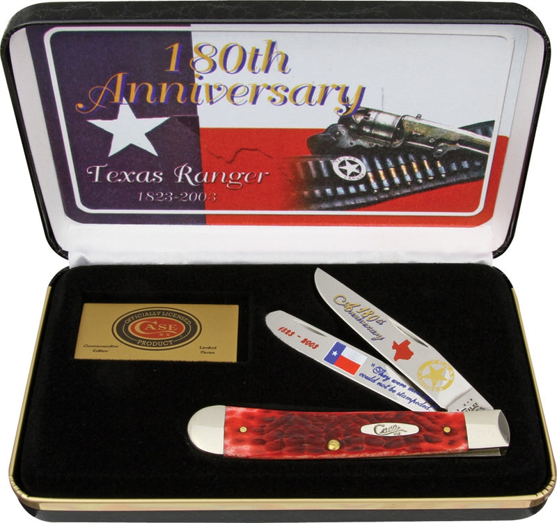 Case XX Texas Ranger Trapper Pocket Knife Stainless Steel Blades Red Jigged Bone Handle CATXRRPB -Case Cutlery - Survivor Hand Precision Knives & Outdoor Gear Store