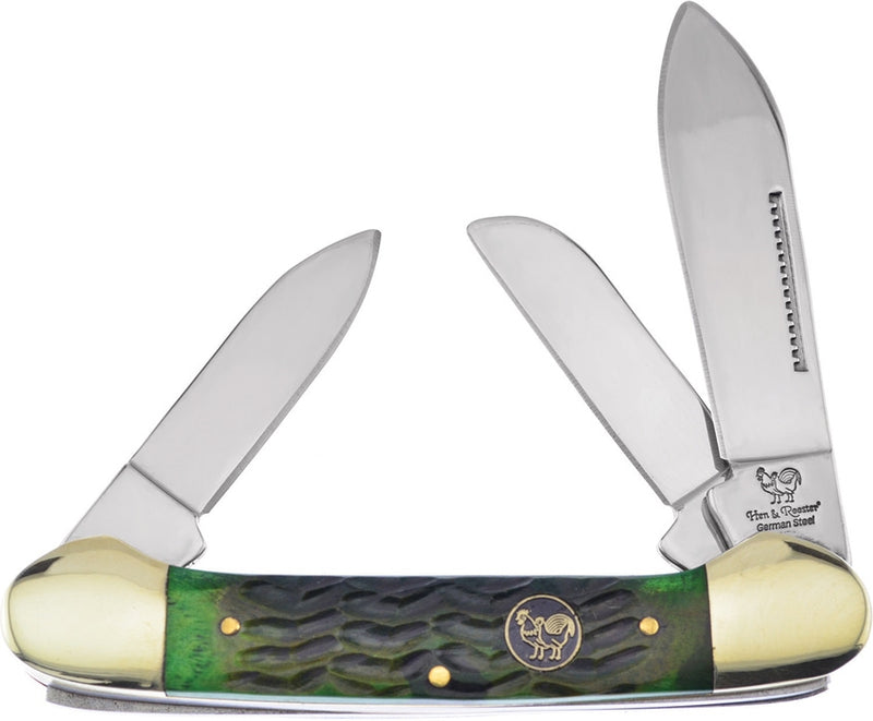 Hen & Rooster Canoe Pocket Knife Stainless Steel Blades Green Jigged Bone Handle 353LAGB -Hen & Rooster - Survivor Hand Precision Knives & Outdoor Gear Store