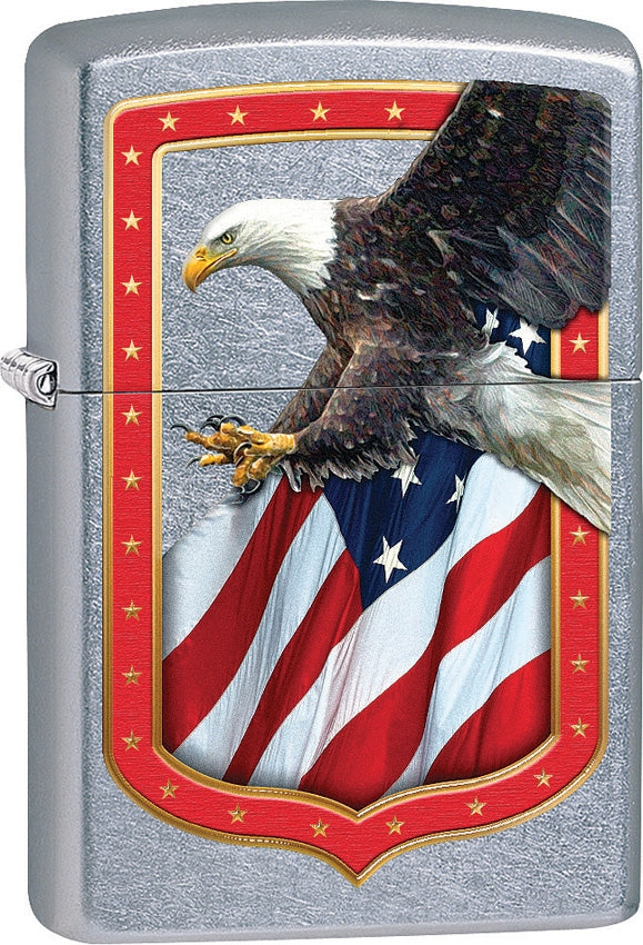 Zippo Lighter Eagle and Flag Border Windproof Refillable Street Chrome Made In USA 15227 -Zippo - Survivor Hand Precision Knives & Outdoor Gear Store