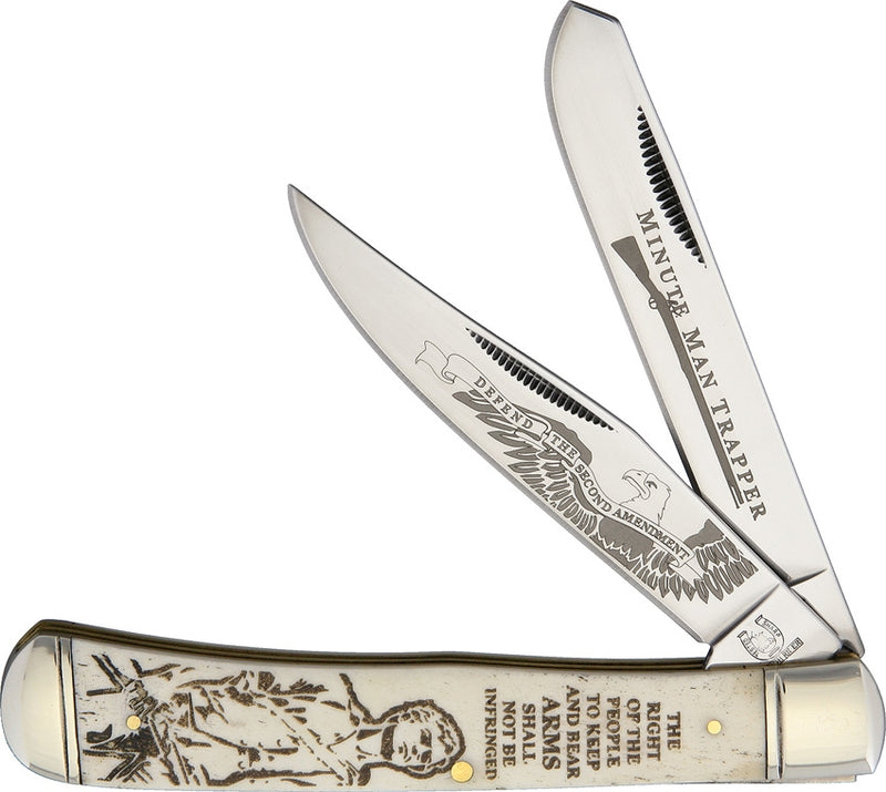 Rough Ryder Minute Man Trapper Pocket Knife Stainless Steel Blades White Bone Handle 1447 -Rough Ryder - Survivor Hand Precision Knives & Outdoor Gear Store