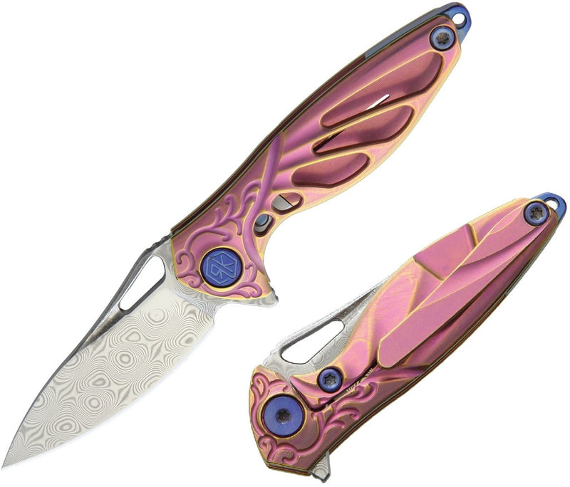 Rike Knife Hummingbird Folding 2.25" Damasteel DS93X Steel Blade Pink Titanium INIP -Rike Knife - Survivor Hand Precision Knives & Outdoor Gear Store