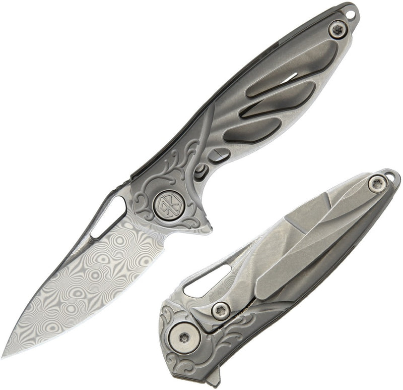 Rike Knife Hummingbird Folding 2.25" Damasteel DS93X Blade Satin Titanium Handle INIPL -Rike Knife - Survivor Hand Precision Knives & Outdoor Gear Store