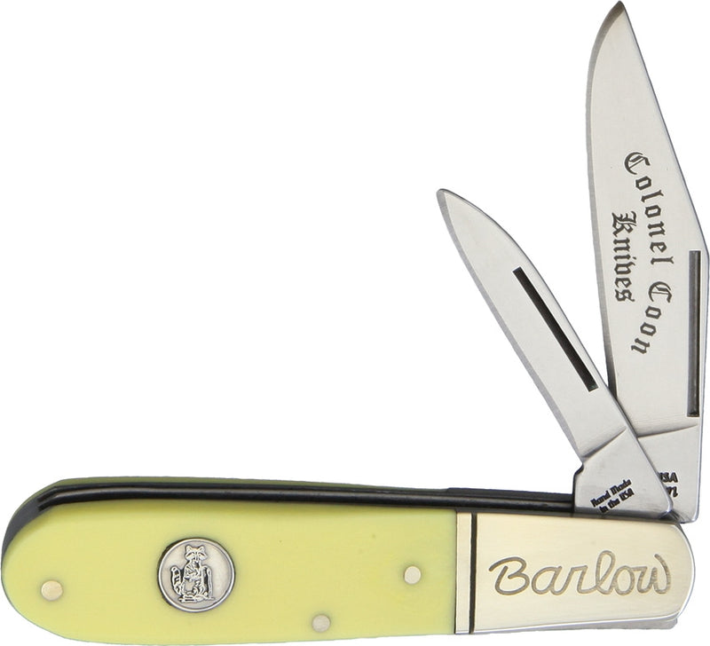 Colonel Coon Barlow Pocket Knife Stainless Steel/Clip/Pen Blades Yellow Smooth Synthetic Handle 81Y -Colonel Coon - Survivor Hand Precision Knives & Outdoor Gear Store