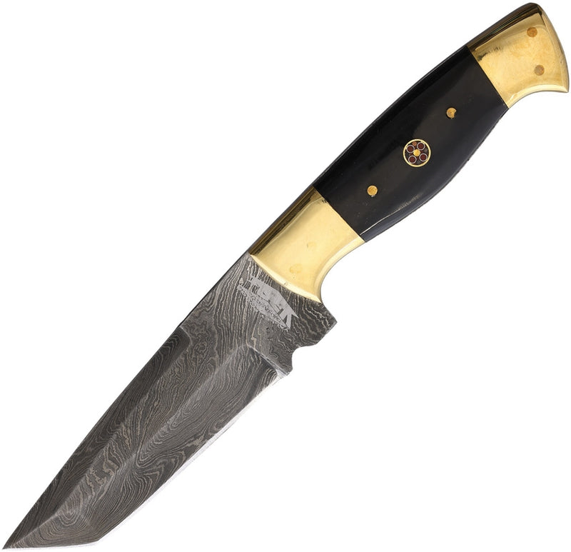 Frost Cutlery Fixed Knife 5" Damascus Steel Tanto Blade Buffalo Horn Handle FD111BH -Frost Cutlery - Survivor Hand Precision Knives & Outdoor Gear Store