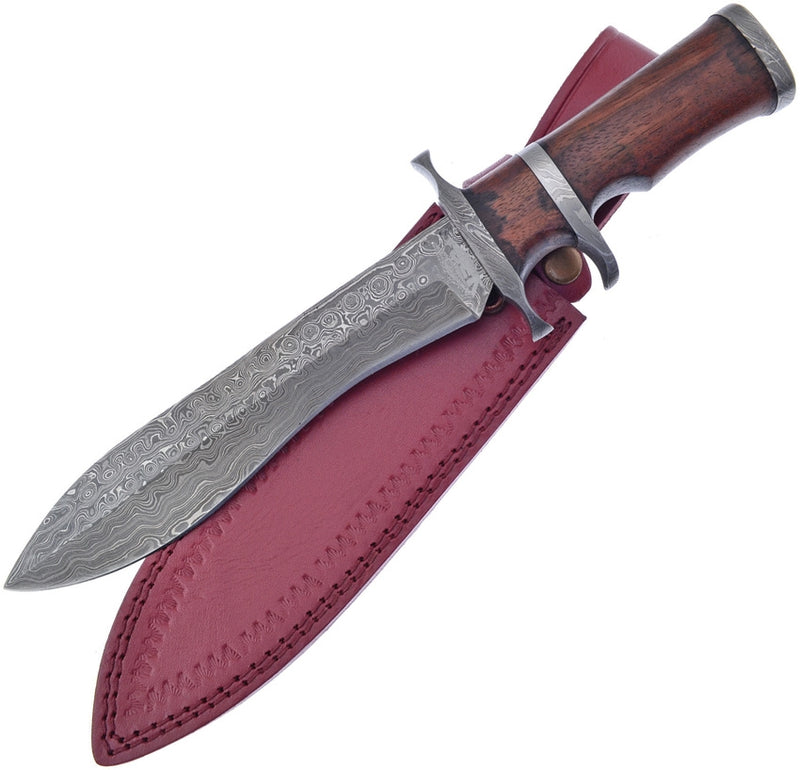 Frost Cutlery Sub-Hilt Bowie Fixed Knife 9" Damascus Steel Blade Burl Wood Handle FD114BW12 -Frost Cutlery - Survivor Hand Precision Knives & Outdoor Gear Store