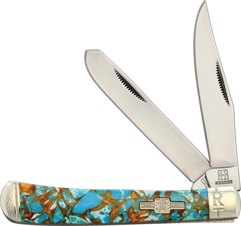 Rough Ryder Trapper Pocket Knife Stainless Steel Blades Amber Turquoise Stone Handle 2001 -Rough Ryder - Survivor Hand Precision Knives & Outdoor Gear Store