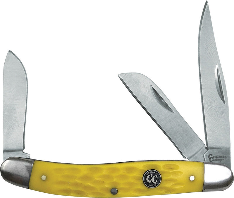 Cattleman's Signature Stockman Pocket Knife Stainless Blades Yellow Delrin Handle 0001JYD -Cattleman's - Survivor Hand Precision Knives & Outdoor Gear Store