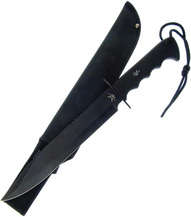 Frost Cutlery Commander Bowie Fixed Knife 10" Stainless Steel Blade Black Finger Grooved Rubber Handle X003 -Frost Cutlery - Survivor Hand Precision Knives & Outdoor Gear Store