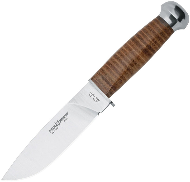 Fox Euro Hunter Fixed Knife 4.88" 12C27 Sandvik Steel Blade Stacked Leather Handle 62013 -Fox - Survivor Hand Precision Knives & Outdoor Gear Store