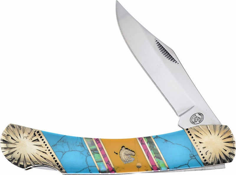 Frost Cutlery Folding Knife 4" Stainless Steel Blades Turquoise/Abalone Handle HS549BARY -Frost Cutlery - Survivor Hand Precision Knives & Outdoor Gear Store