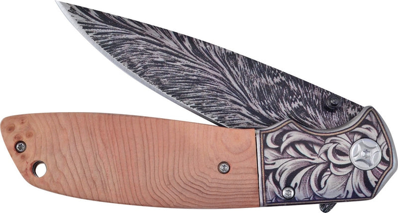 Hen & Rooster Linerlock Folding Knife 3.75" Damascus/Stainless Steel Blade Wood Handle 012BRLW -Hen & Rooster - Survivor Hand Precision Knives & Outdoor Gear Store