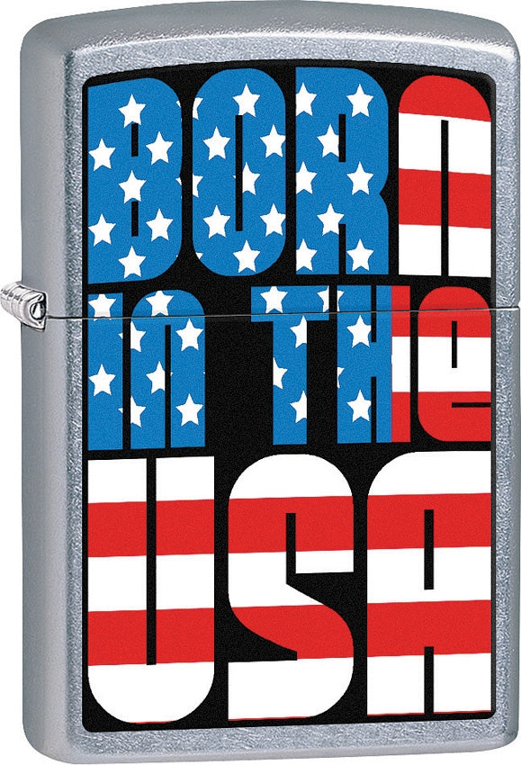 Zippo Lighter Born In The USA Street Chrome Construction Dimensions: 1.44" x 2.25" 15217 -Zippo - Survivor Hand Precision Knives & Outdoor Gear Store