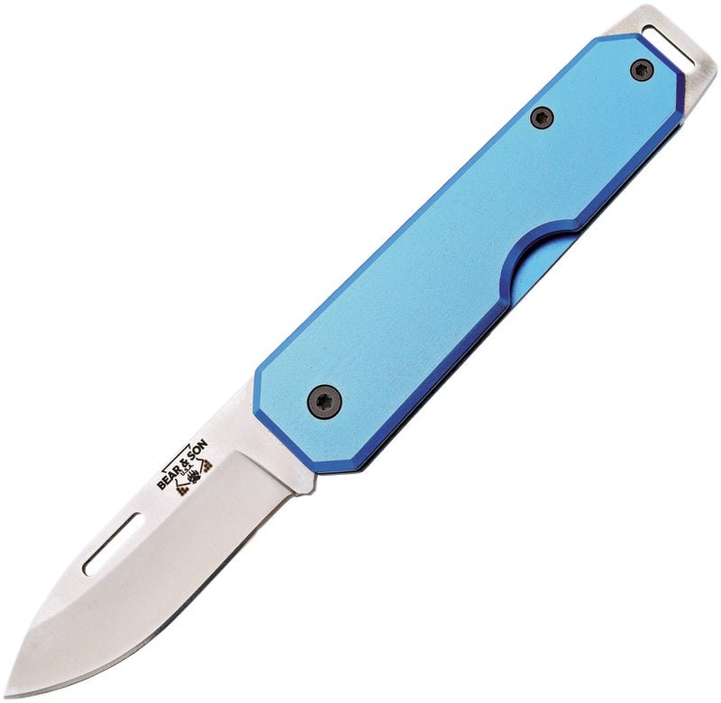 Bear & Son Large Slip Joint Folding Knife 2.38" High Carbon Steel Blade Blue Aluminum Handle 110BL -Bear & Son - Survivor Hand Precision Knives & Outdoor Gear Store