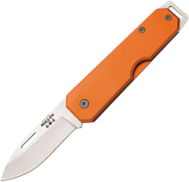 Bear & Son Large Slip Joint Folding Knife 2.38" High Carbon Steel Blade Orange Aluminum Handle 110OR -Bear & Son - Survivor Hand Precision Knives & Outdoor Gear Store