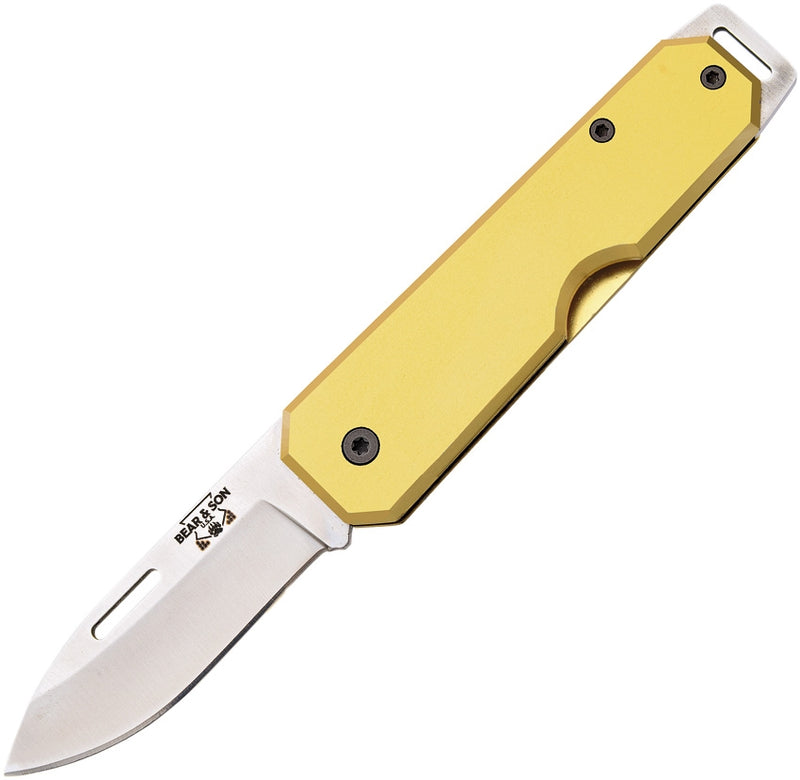 Bear & Son Large Slip Joint Folding Knife 2.38" High Carbon Steel Blade Yellow Aluminum Handle 110YW -Bear & Son - Survivor Hand Precision Knives & Outdoor Gear Store