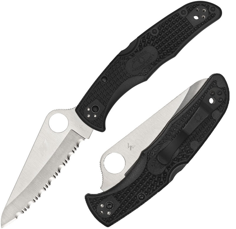 Spyderco Pacific Salt 2 Lockback Folding Knife 3.75" H1 Steel Serrated Blade Black Bi-Directional Texture FRN Handle 91SBK2 -Spyderco - Survivor Hand Precision Knives & Outdoor Gear Store