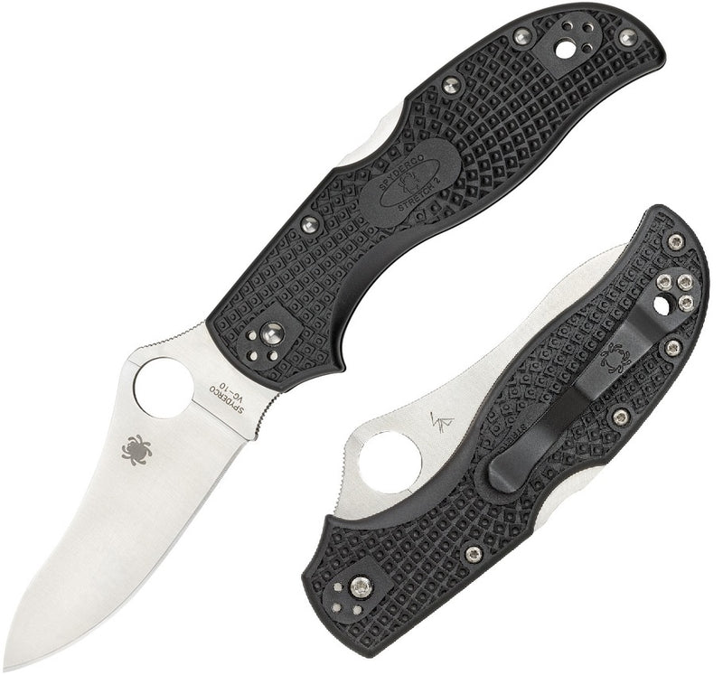 Spyderco Stretch 2 Lockback Folding Knife 3.5" VG-10 Steel Blade Black Textured FRN Handle 90PBK2 -Spyderco - Survivor Hand Precision Knives & Outdoor Gear Store