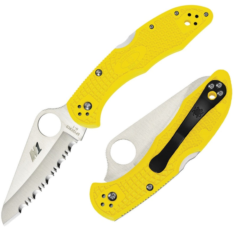 Spyderco Salt 2 Folding Knife 3" H1 Steel Serrated Blade Yellow Textured FRN Handle 88SYL2 -Spyderco - Survivor Hand Precision Knives & Outdoor Gear Store