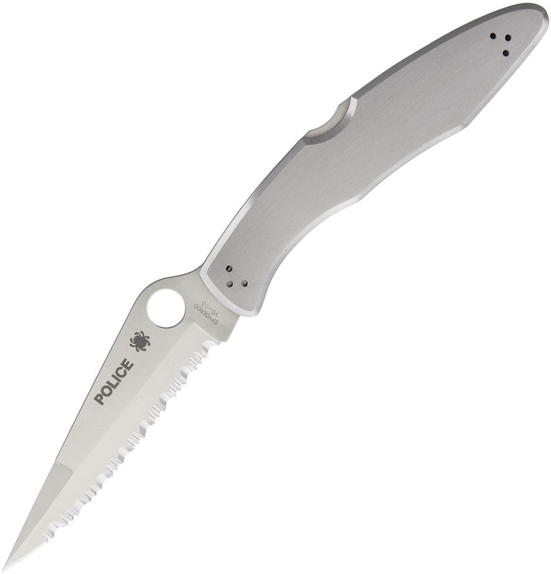 Spyderco Police Folding Knife 4.15" Serrated VG10 Steel Blade Stainless Handle SC7S -Spyderco - Survivor Hand Precision Knives & Outdoor Gear Store