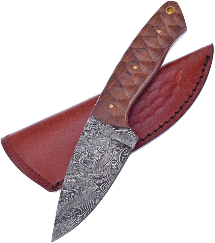 Frost Cutlery Fixed Knife 3.75" Damascus Steel Blade Sculpted Winewood Handle VFD120CWW -Frost Cutlery - Survivor Hand Precision Knives & Outdoor Gear Store