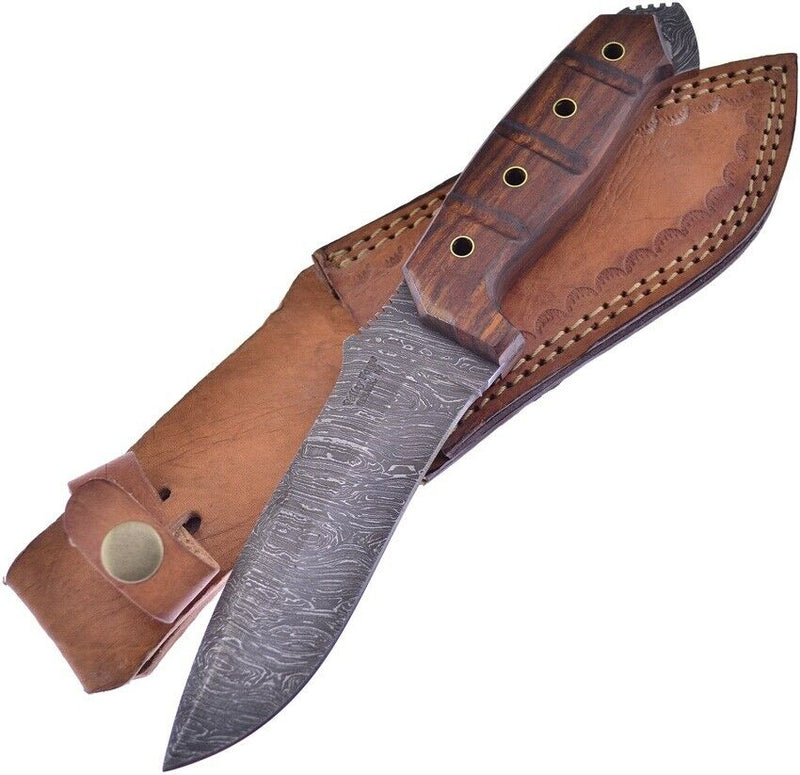 Frost Cutlery Skinner Fixed Knife 5" Damascus Steel Full Tang Blade Wood Handle VFD32RW -Frost Cutlery - Survivor Hand Precision Knives & Outdoor Gear Store