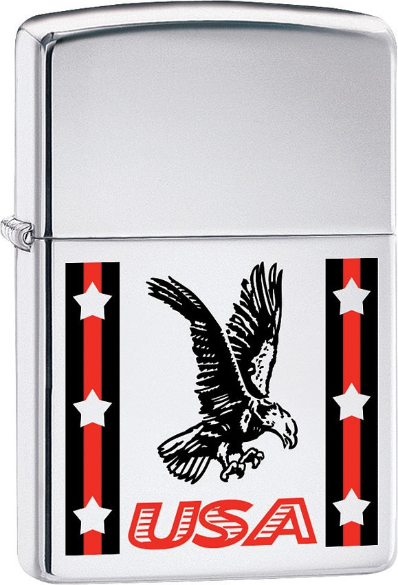 Zippo Lighter USA Ribbon/Eagle Dimensions: 1.44" x 2.25" Brushed Chrome Construction Made In USA 15326 -Zippo - Survivor Hand Precision Knives & Outdoor Gear Store