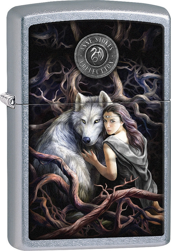 Zippo Lighter Wolf/Woman Dimensions: 1.44" x 2.25" Street Chrome Construction Made In USA 15284 -Zippo - Survivor Hand Precision Knives & Outdoor Gear Store