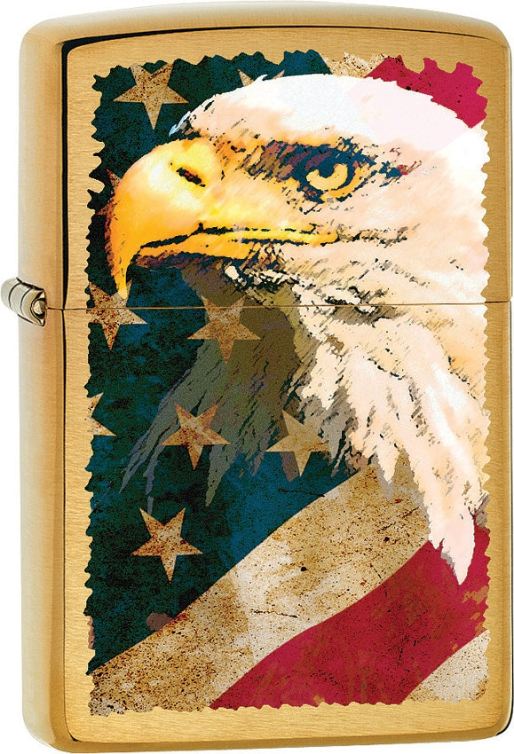 Zippo Lighter Eagle Flag Dimensions: 1.44" x 2.25" Brushed Brass Construction Made In USA 15325 -Zippo - Survivor Hand Precision Knives & Outdoor Gear Store